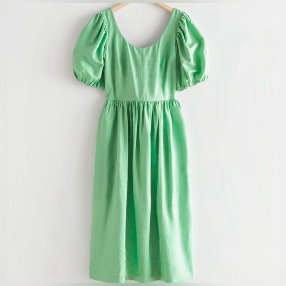 & other stories green puffer sleeve dress